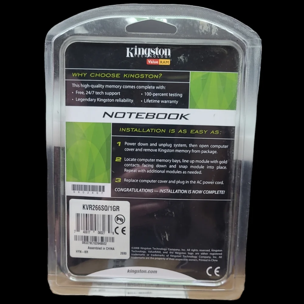NEW IN PACKAGE KINGSTON NOTEBOOK MEMORY DDR/PC2 100 266MHZ